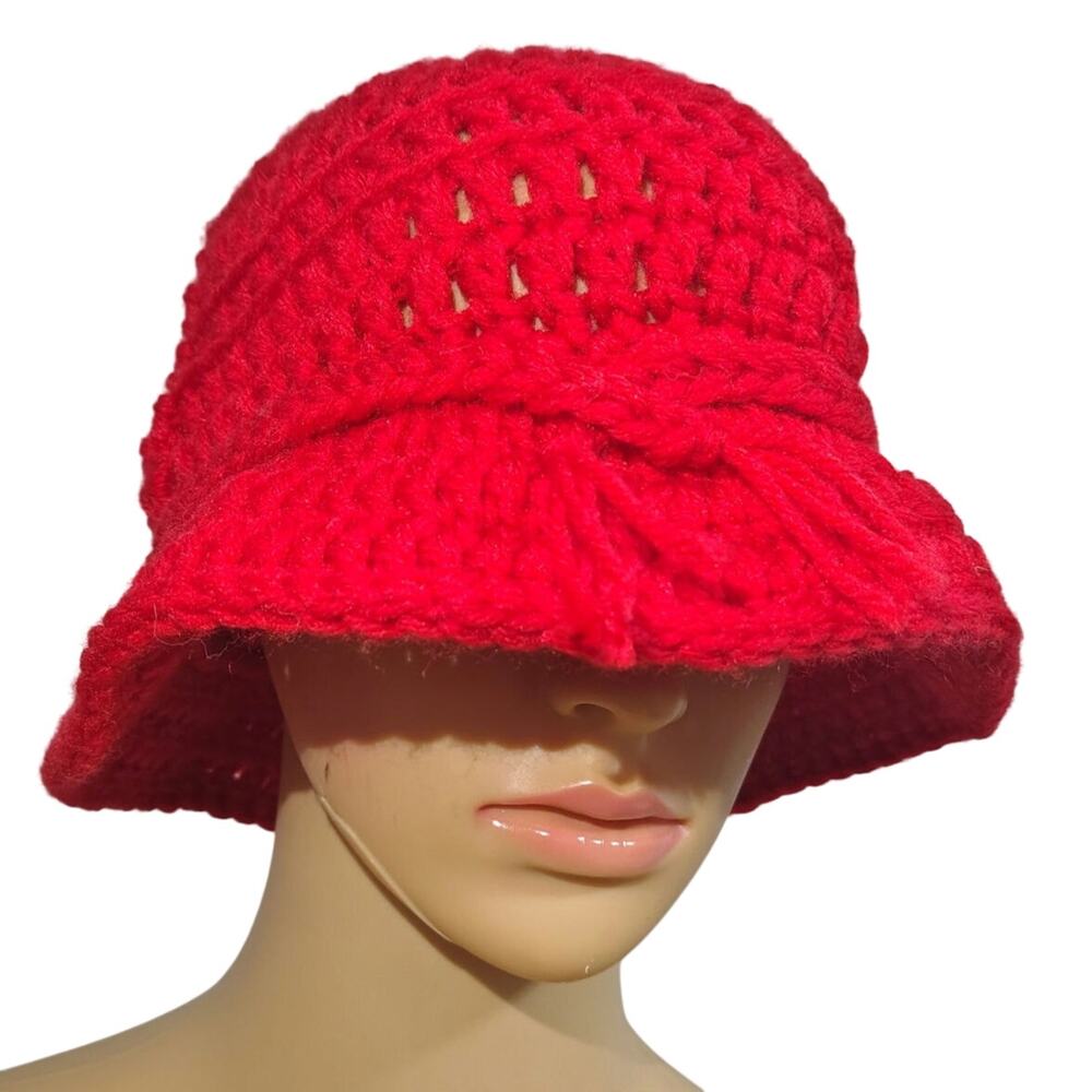 70s Retro Cherry Red Festival Bucket Hat Cottagecore Vtg Grannycore Indie Sleaze